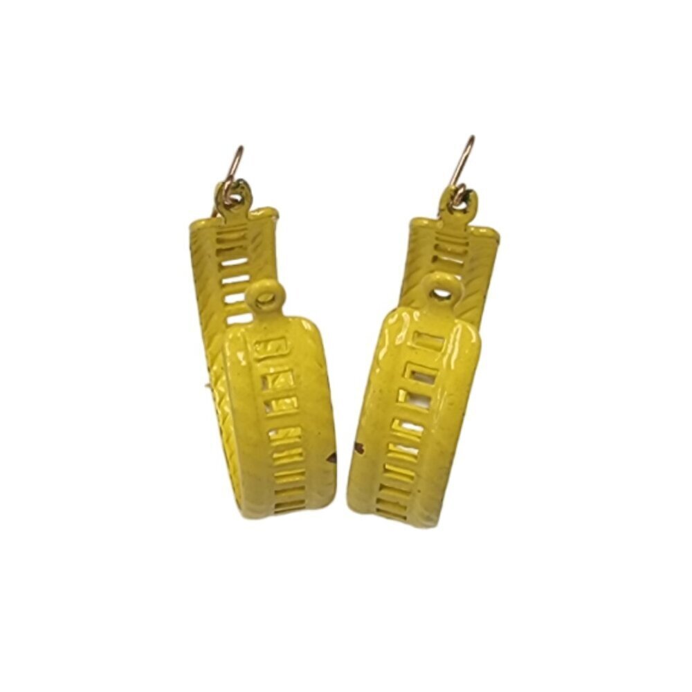 Vintage Yellow Enamel Openwork Hoop Earrings